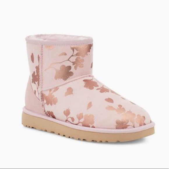 UGG | Classic Mini Floral Foil Boots Seashell Pink New In Box - Picture 2 of 10